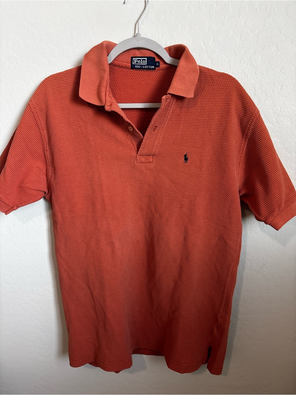 Polo Ralph Lauren‎ Mens Orange Waffle Knit Pique Short Sleeve Polo Shirt XL